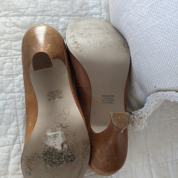 Steve Madden Precious‎ Mary Jane Pump Heels 10B Cognac Leather Sky Blue - Picture 2 of 3